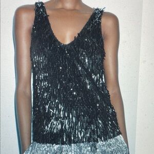 Zara Black Sequin Sleeveless Top- new